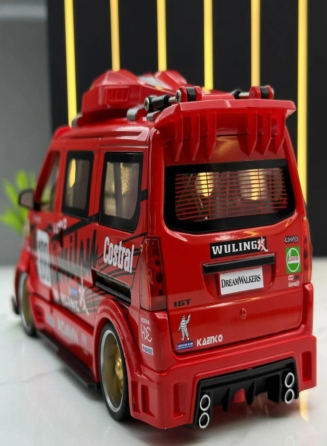 FEXXA 🏎️ Scale Exclusive Alloy Metal Pull Back Die-cast Car Model with Sound Light Mini Auto Toy for Kids Metal Model Toy Car with Sound and Light (1:24 Scale Wuling Van Modified-RED) - Image 5