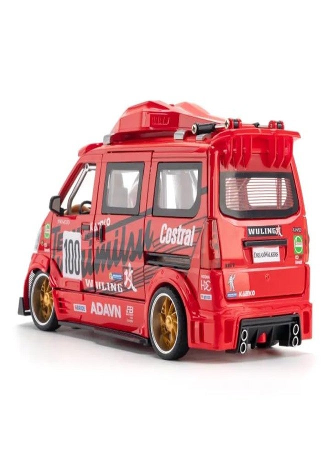 FEXXA 🏎️ Scale Exclusive Alloy Metal Pull Back Die-cast Car Model with Sound Light Mini Auto Toy for Kids Metal Model Toy Car with Sound and Light (1:24 Scale Wuling Van Modified-RED) - Image 2