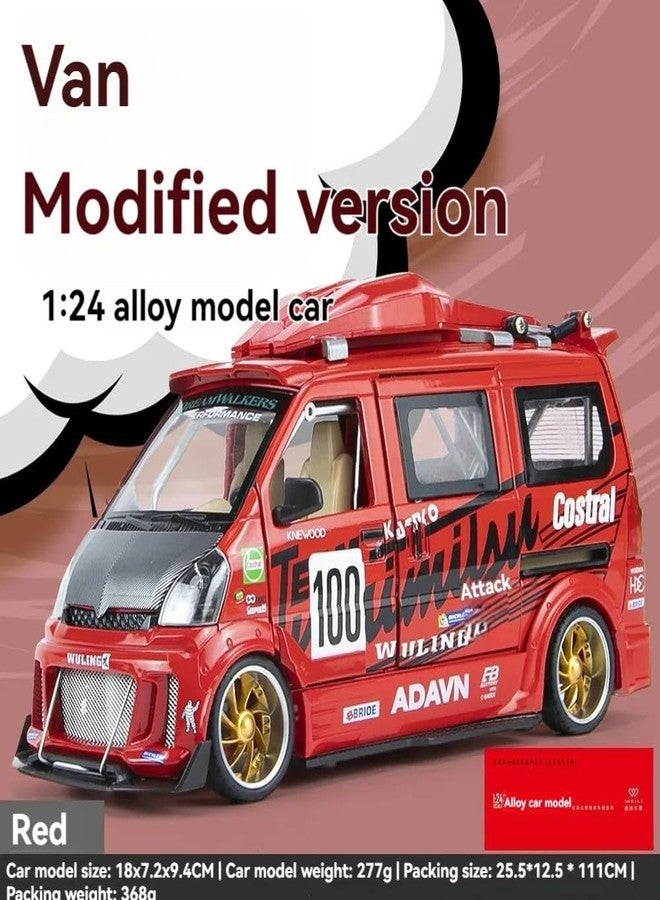 FEXXA 🏎️ Scale Exclusive Alloy Metal Pull Back Die-cast Car Model with Sound Light Mini Auto Toy for Kids Metal Model Toy Car with Sound and Light (1:24 Scale Wuling Van Modified-RED) - Image 3