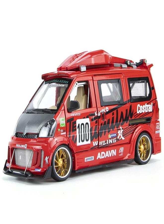 FEXXA 🏎️ Scale Exclusive Alloy Metal Pull Back Die-cast Car Model with Sound Light Mini Auto Toy for Kids Metal Model Toy Car with Sound and Light (1:24 Scale Wuling Van Modified-RED) - Image 1