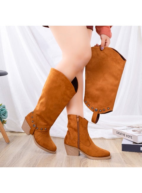 حذاء طويل حتى الركبة من جلد السويد بكعب متوسط أنيق LB-30 - هافان