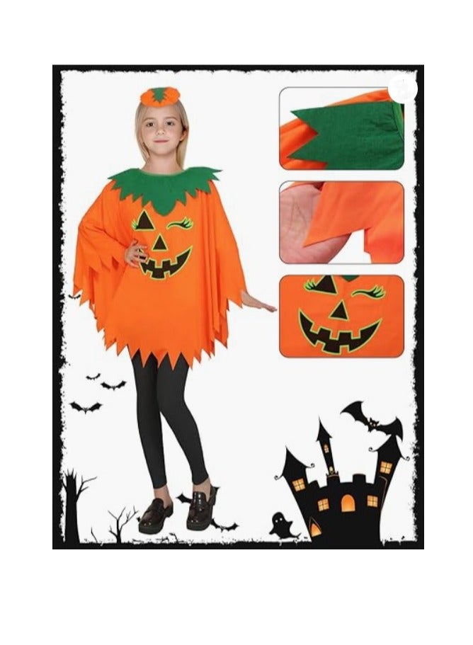 Halloween Pumpkin Costume for Women Kids,Glow in the Dark Adult Halloween Costume with Poncho,Headband & Bag - Image 3