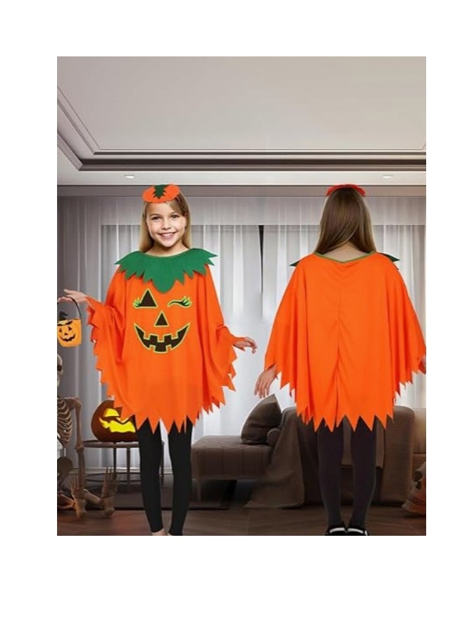 Halloween Pumpkin Costume for Women Kids,Glow in the Dark Adult Halloween Costume with Poncho,Headband & Bag - Image 4