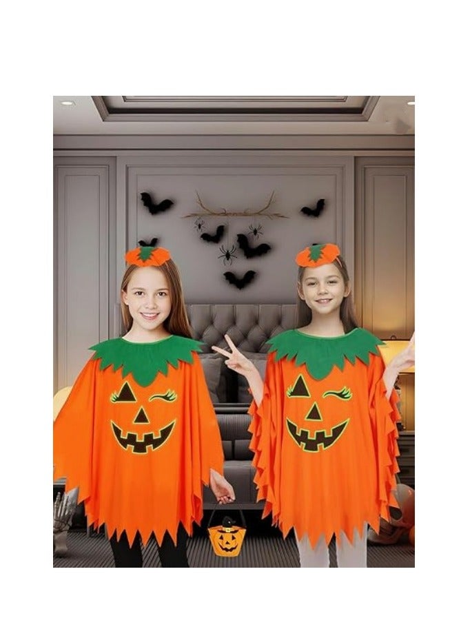 Halloween Pumpkin Costume for Women Kids,Glow in the Dark Adult Halloween Costume with Poncho,Headband & Bag - Image 5