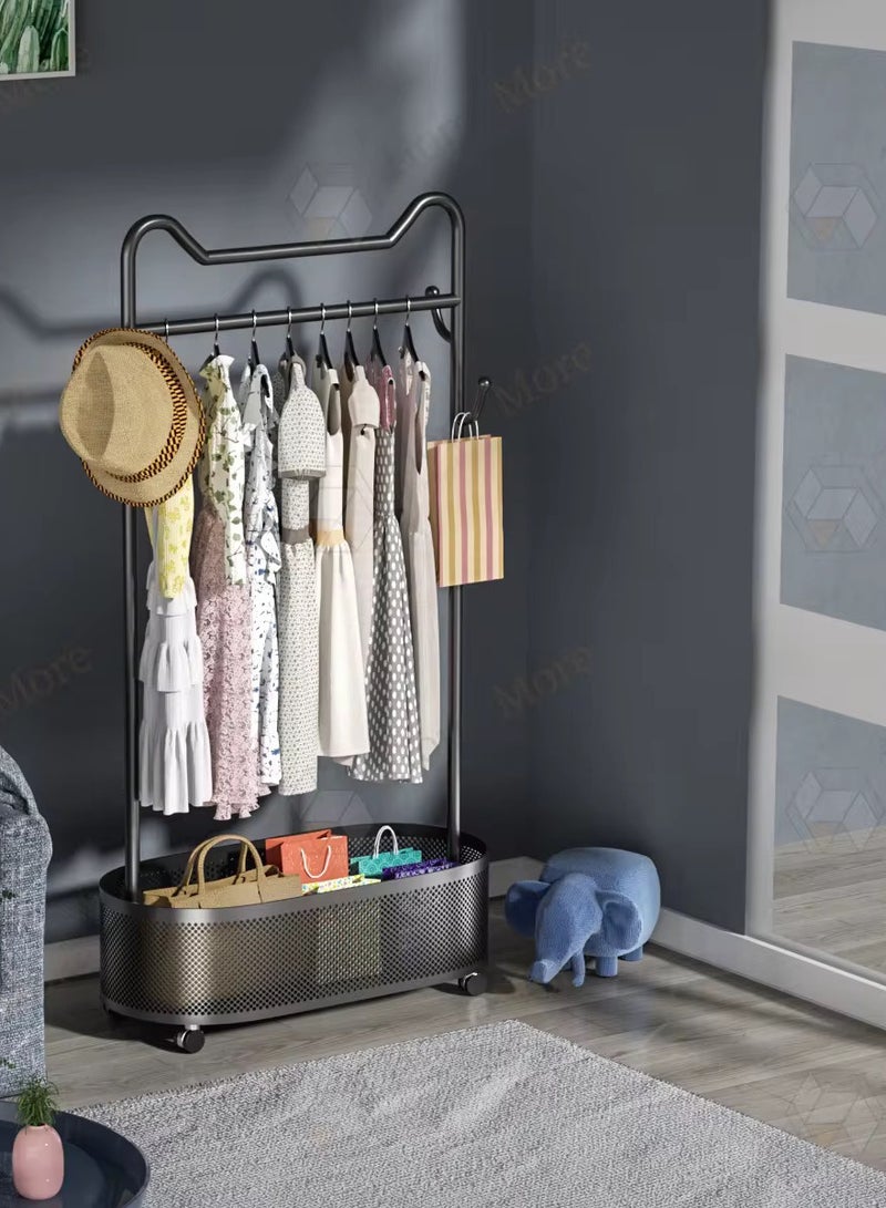 SHEE ONE Black Clothes Rack by SHEE ONE | Wardrobe Stand with Side Hooks & Rolling Wheels | Stylish Clothes Organizer with Mesh Storage Basket | Luxury Design for Bedrooms & Entryways | 179×100×32 cm - Image 2