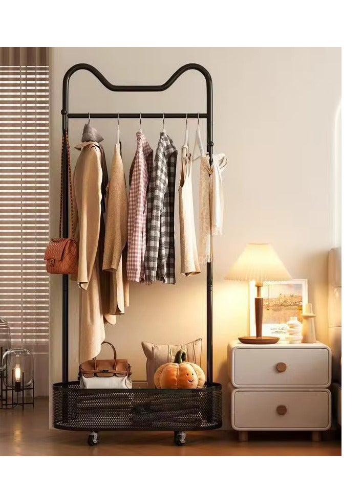 SHEE ONE Black Clothes Rack by SHEE ONE | Wardrobe Stand with Side Hooks & Rolling Wheels | Stylish Clothes Organizer with Mesh Storage Basket | Luxury Design for Bedrooms & Entryways | 179×100×32 cm - Image 5