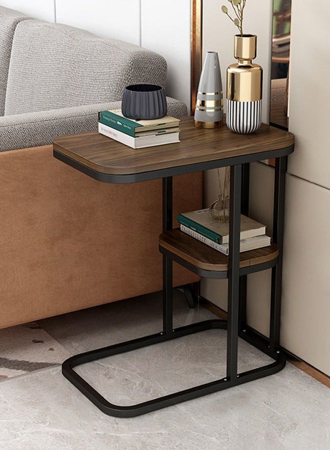 VUCATIN C Shaped End Table 2-Tier Sturdy C Table with Storage Narrow Side Table for Living Room Bedroom with Metal Frame Industrial Small Bedside Table Sofa Couch Table for Small Space Black Frame - Image 1