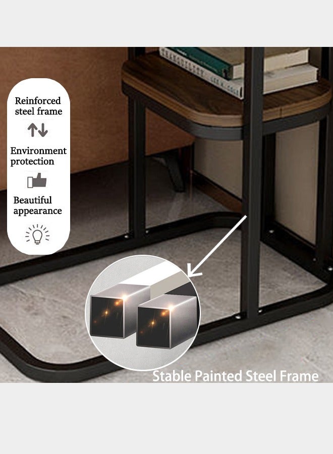 VUCATIN C Shaped End Table 2-Tier Sturdy C Table with Storage Narrow Side Table for Living Room Bedroom with Metal Frame Industrial Small Bedside Table Sofa Couch Table for Small Space Black Frame - Image 3