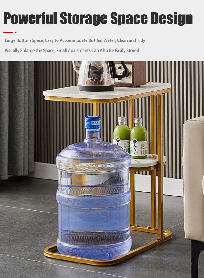 VUCATIN C Shaped End Table 2-Tier Sturdy C Table with Storage Narrow Side Table for Living Room Bedroom with Metal Frame Industrial Small Bedside Table Sofa Couch Table for Small Space Black Frame - Image 5