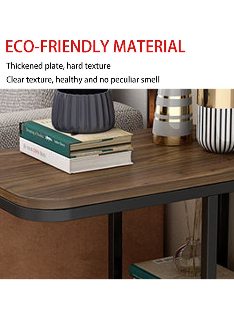 VUCATIN C Shaped End Table 2-Tier Sturdy C Table with Storage Narrow Side Table for Living Room Bedroom with Metal Frame Industrial Small Bedside Table Sofa Couch Table for Small Space Black Frame - Image 2