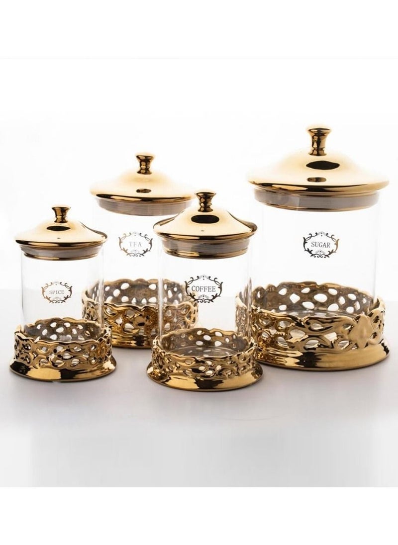 MARS Q 4-Piece Luxury Carved Tea and Coffee Storage Set Clear/Gold  - Image 1