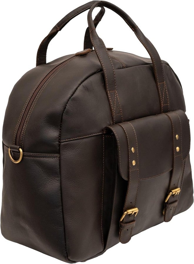 NATURALS EXPORT Premium Brown Leather Duffle Travel Bag - Stylish Weekender Luggage for Men and Women - Large Carry-On Tote with Adjustable Shoulder Strap - Handcrafted Overnight Bag for Gym 16 Inch - Image 2