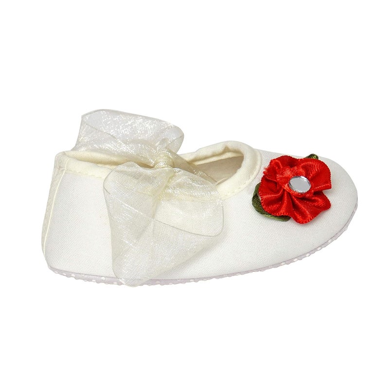 Rsmart Infant New Baby Toddlers Boys and Girls Cotton White Sandal Ribbon Booties With Red Flower Patch [RSM_47] - Image 4
