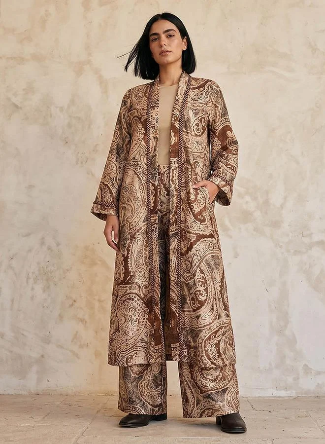 Smart Relaxed Fit Longline Printed Open Front Shrug