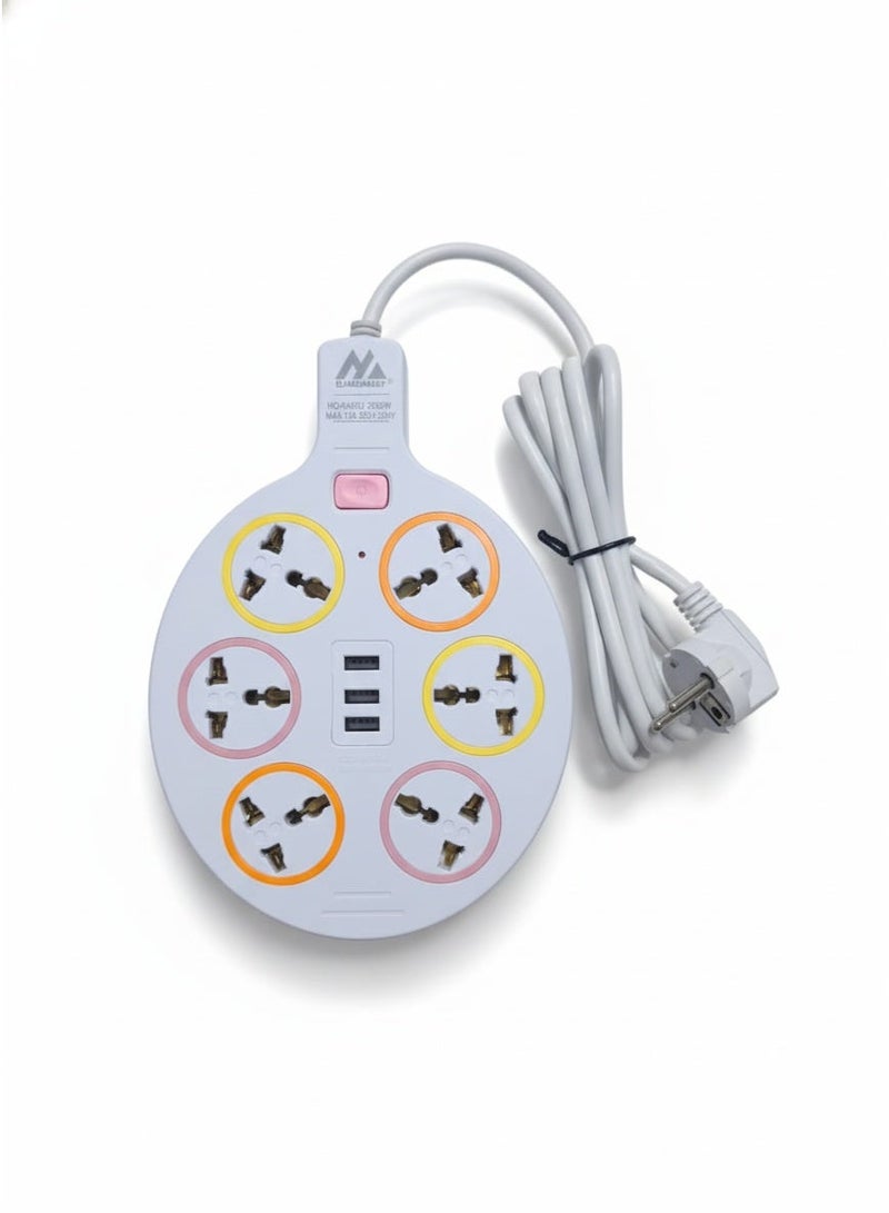 ELMAGHRABY Round Socket Power Strip with 6 Universal Outlets, 3 USB Ports Fast & Safe Charging Extension with Overload Protection, Fire Resistant Design, Independent Switches and Smart Chip for Home & Office Use - Image 2