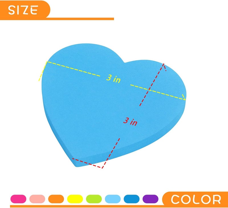 SIMONA Heart Shape Sticky Notes 8 Color Bright Colorful Sticky Pad 75 Sheets/Pad Self-Sticky Note Pads - Image 3