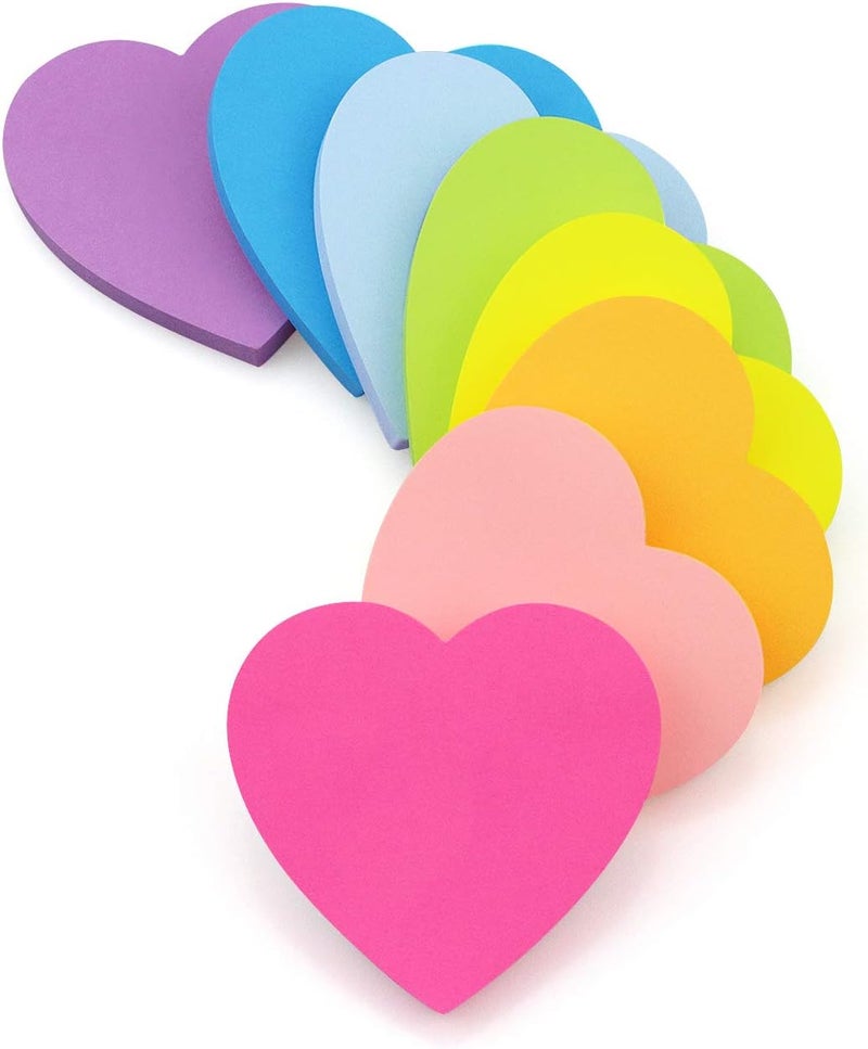 SIMONA Heart Shape Sticky Notes 8 Color Bright Colorful Sticky Pad 75 Sheets/Pad Self-Sticky Note Pads - Image 1