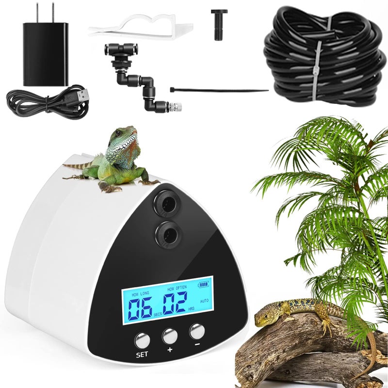 DAOTAILI Reptile Misting System Automatic Humidifier with 2 Nozzles LCD Screen Timer for Terrariums