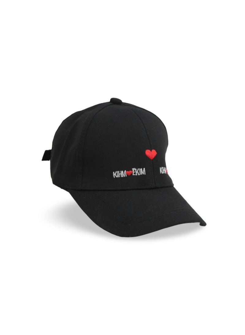 Fancy Girls Cotton Cap –  Black with Heart Embroidery - Image 1