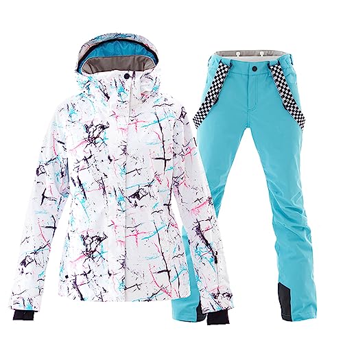 GS SNOWING Women's Ski Jackets and Pants Set Windproof Waterproof Insulated Snowsuit Winter Warm Snowboarding Snow Coat Blue S - Image 1