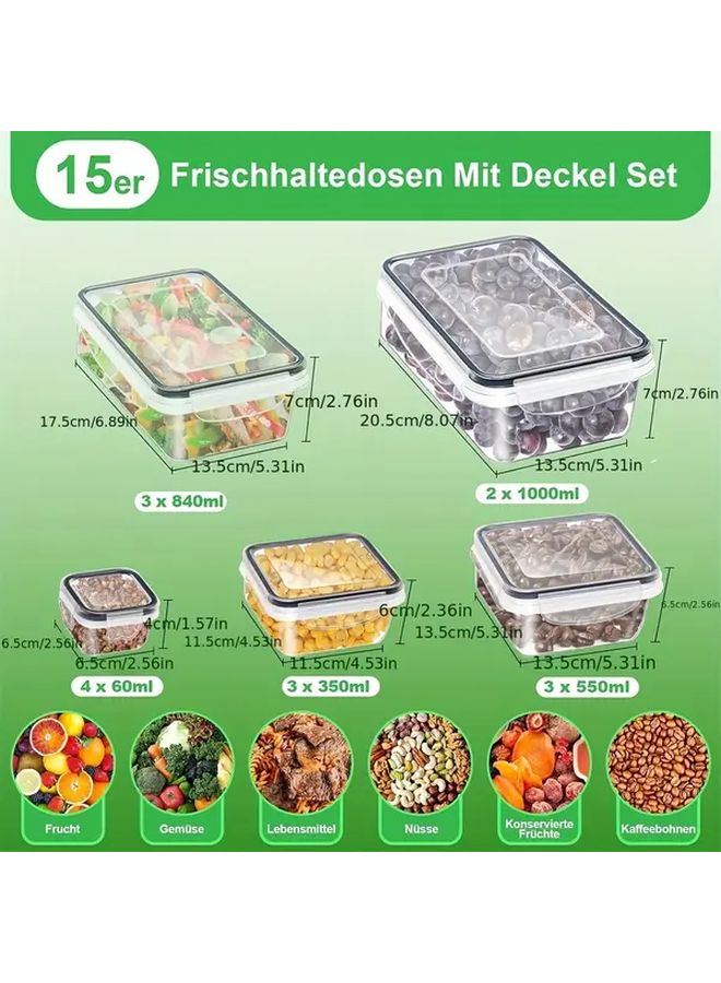 15pcs Leak Proof Food Storage Containers Reusable Plastic Kitchen Organizer With Lids - Image 3