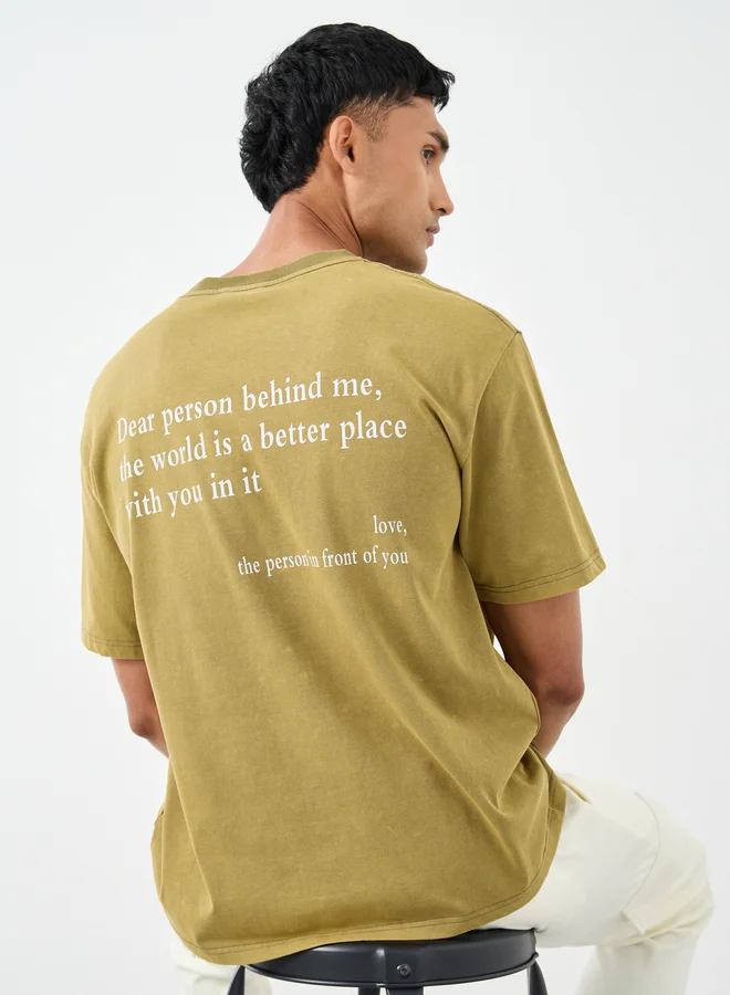 Styli Styli Acid Washed Slogan Back Print Oversized T-Shirt