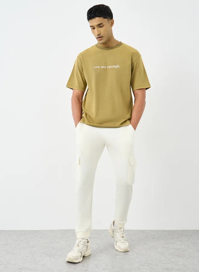 Styli Styli Acid Washed Slogan Back Print Oversized T-Shirt