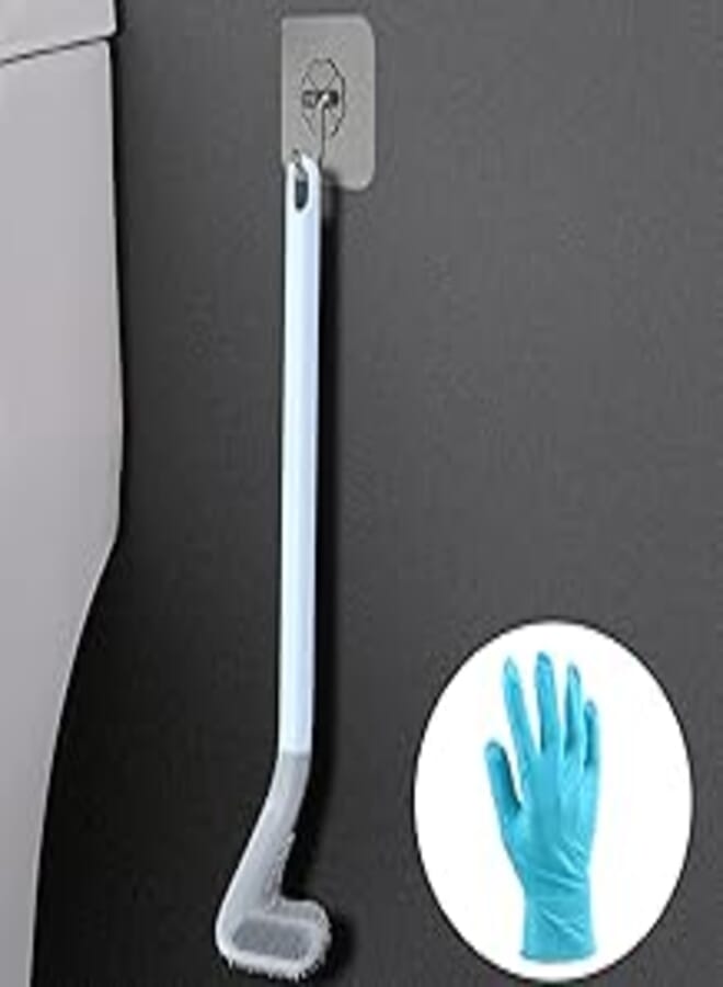Long Handled Golf Toilet Brush,Silicone Toilet Brush, Bathroom Toilet Brush with Anti Slip Grip Handle, 360° Bendable Flexible Brush Deep Cleaning, with Hook Silicone Golf Toilet Brush (1 pack Blue)