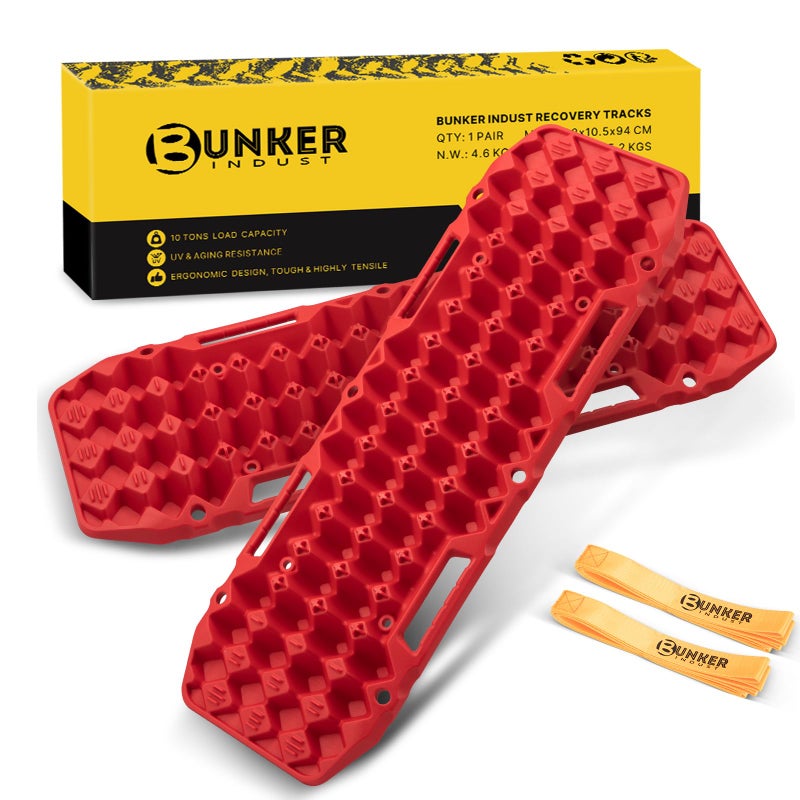 BUNKER INDUST OffRoad Traction Boards Pair Recovery Tracks Traction Mat for Jeep Mud Sand Snow Traction PadsRed Emergency Tire Traction Device Gen 10th