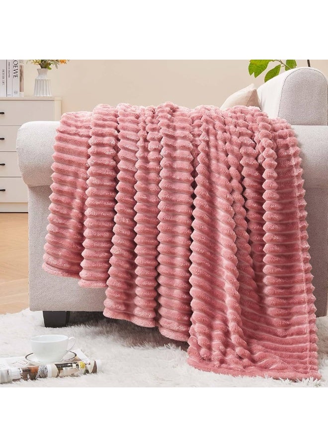 T G H Striped Flannel Fleece Blanket Plush Throw Blanket Super Soft Blanket King Size(220x240) For Bed and Sofas Luxurious Warm and Comfortable - Image 1