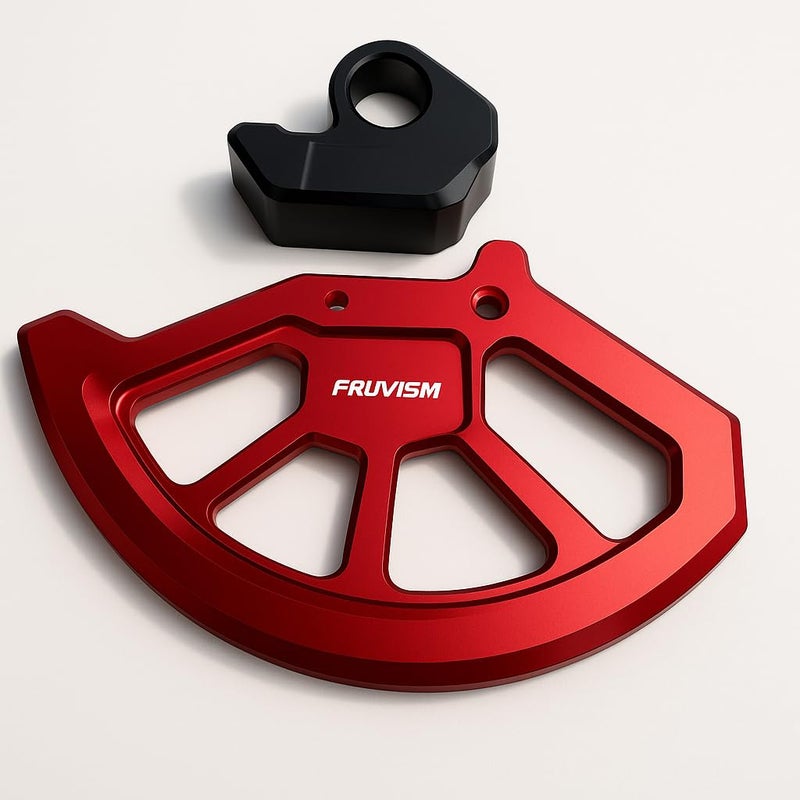 Pit Stop Motorcycle Front Brake Disc Guard, Universal Rotor Protector, Gold Aluminium, Blue Wheel Compatible (Red) - Image 1