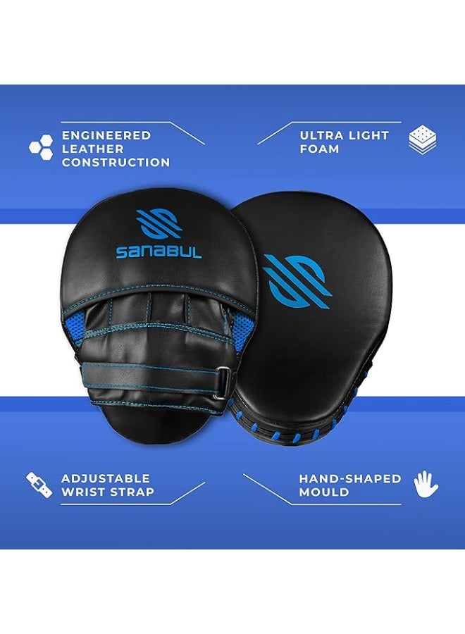 Sanabul  Essential Curved Punching Mitts For Boxing And Mma | Ultimate Boxing Mitts & Pads Training Gear For Athletes | High-Performance Focus Mitts Muay Thai Pads For Sparring & Training Boxing Pads - Black/Blue - Image 2