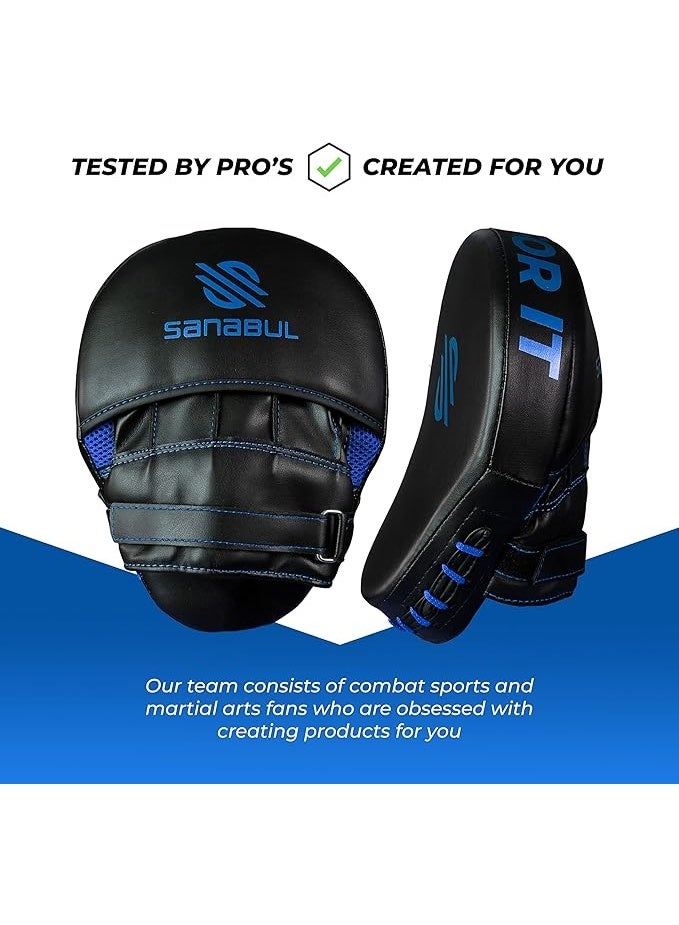 Sanabul  Essential Curved Punching Mitts For Boxing And Mma | Ultimate Boxing Mitts & Pads Training Gear For Athletes | High-Performance Focus Mitts Muay Thai Pads For Sparring & Training Boxing Pads - Black/Blue - Image 3