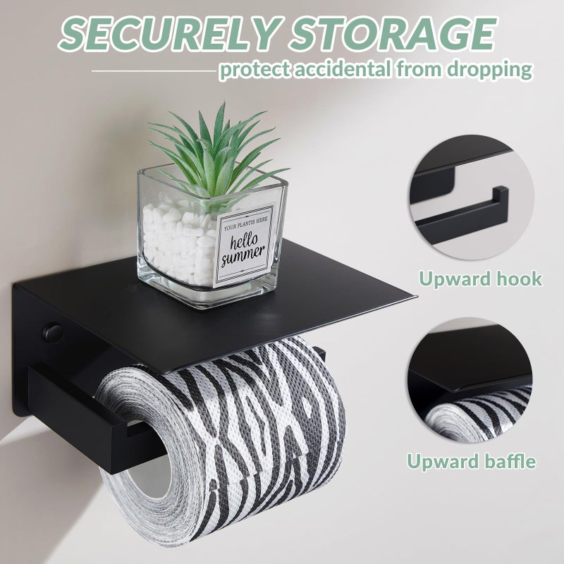 APLusee Toilet Paper Holder with Shelf Matte Black, 304 Stainless Steel Tissue Holder, Wall Mounted - Image 4