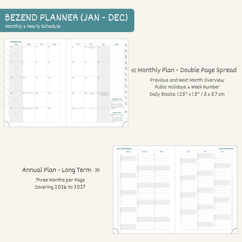 BEZEND 2026 Planner Weekly and Monthly (6" x 8.5") Daily Calendar with Hourly Timeslots & Tabs (Jan-Dec) Note & Expenses, Pen Holder, Inner Pocket, Vegan Leather Hardcover - Dark Green - Image 4