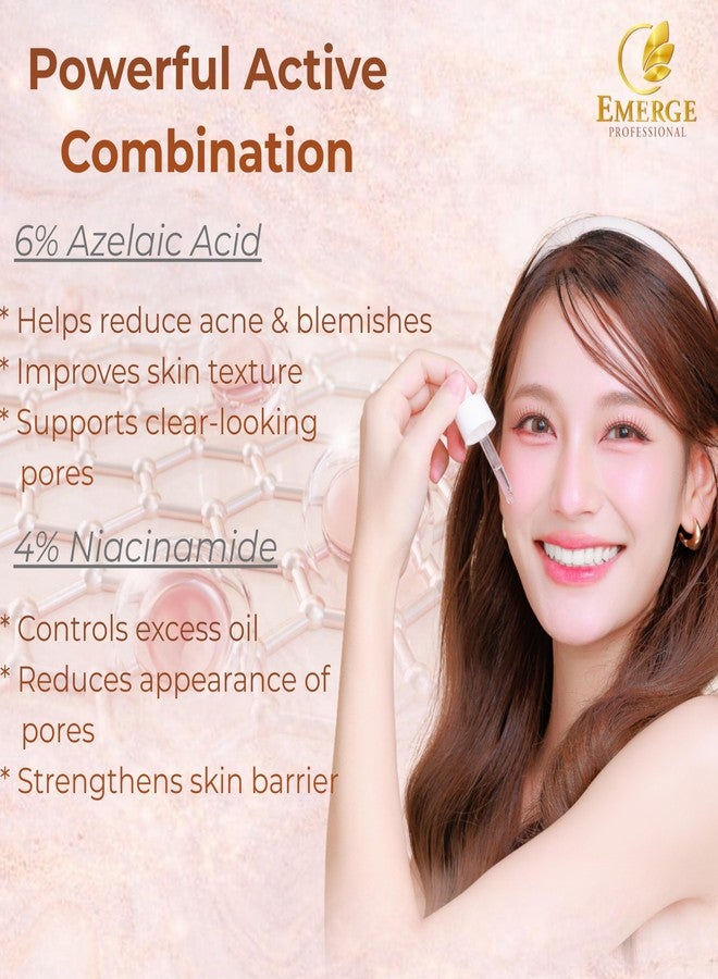 Emerge Professional 6% Azelaic Acid + 4% Niacinamide Clarifying Face Serum for Acne & Blemish Control, Brightening & Even Skin Tone - 30 ml - Image 4