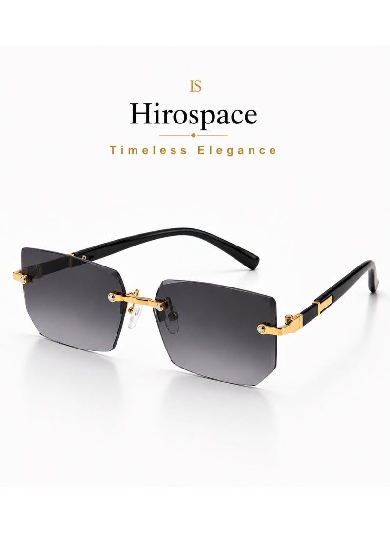 Hirospace Luxury Rimless Dark Grey UV400 Sunglasses for Men & Women, Elegant Everyday Fashion Eyewear - Image 1