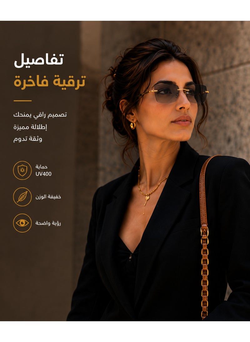 Hirospace Luxury Rimless Dark Grey UV400 Sunglasses for Men & Women, Elegant Everyday Fashion Eyewear - Image 4