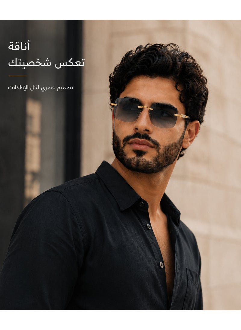 Hirospace Luxury Rimless Dark Grey UV400 Sunglasses for Men & Women, Elegant Everyday Fashion Eyewear - Image 3