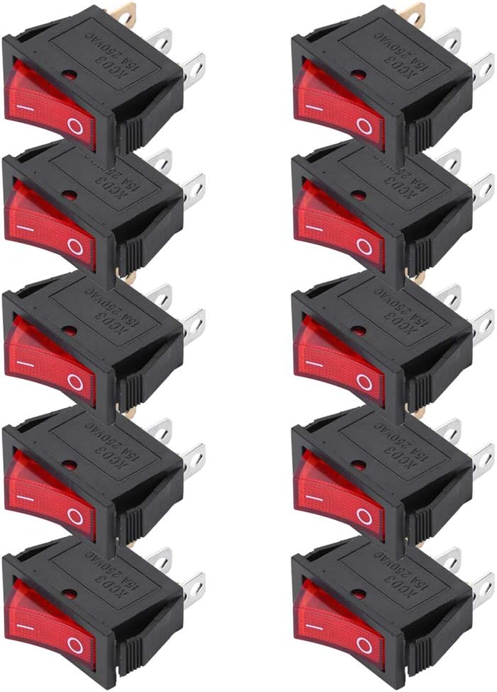 Hyuduo 3-pole Rocker Switch Switch Durable Red Light 2 Position KCD3 for Household Appliances 10PCs - Image 3