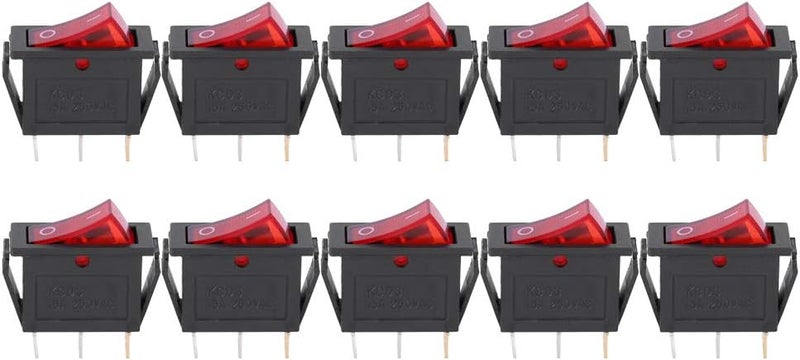 Hyuduo 3-pole Rocker Switch Switch Durable Red Light 2 Position KCD3 for Household Appliances 10PCs - Image 1