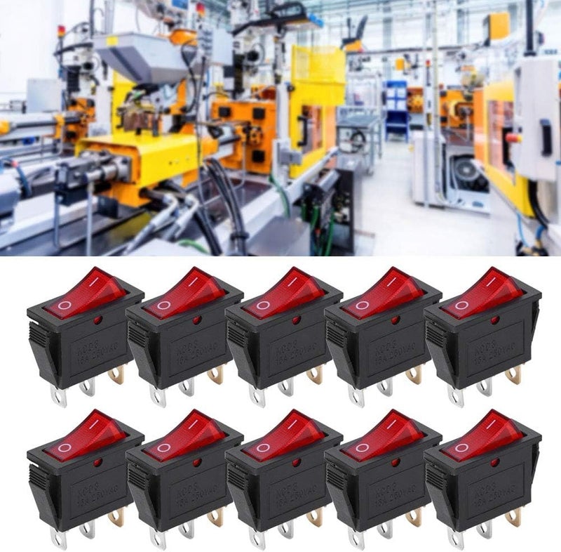 Hyuduo 3-pole Rocker Switch Switch Durable Red Light 2 Position KCD3 for Household Appliances 10PCs - Image 2