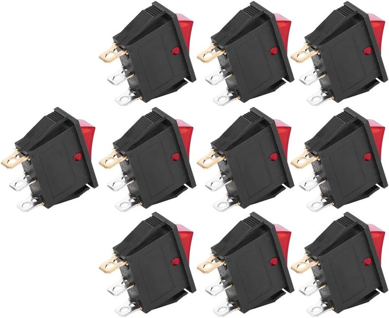 Hyuduo 3-pole Rocker Switch Switch Durable Red Light 2 Position KCD3 for Household Appliances 10PCs - Image 4