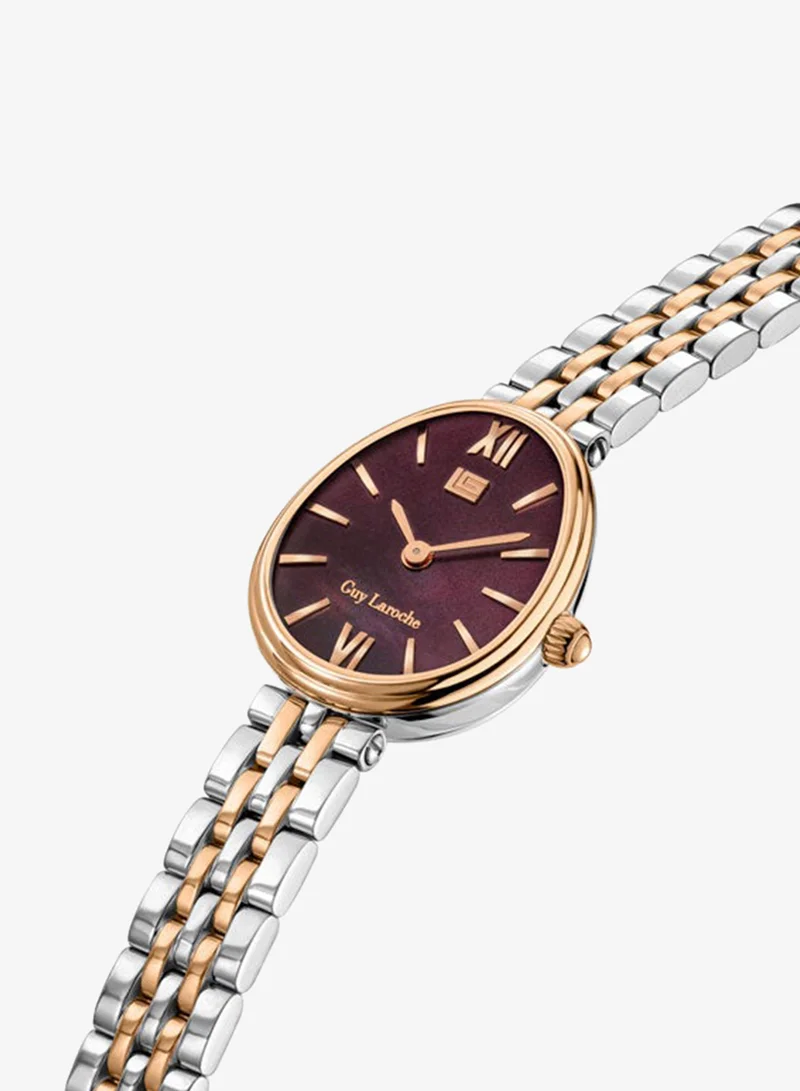 Guy Laroche Silver/Rose Gold Lauren Brown Dial Stainless Steel Bracelet Analog Watch for Women, 26mm for Women | Best Price UAE