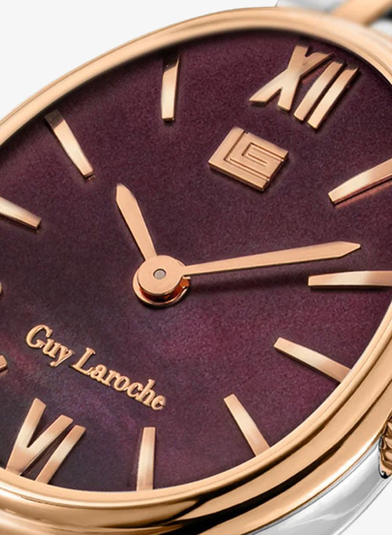 Guy Laroche Silver/Rose Gold Lauren Brown Dial Stainless Steel Bracelet Analog Watch for Women, 26mm for Women | Best Price UAE