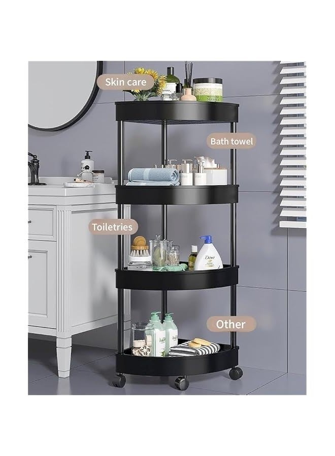 Beauenty 4-Layer Shower Caddy Corner Shelves, Bathroom Shelving Unit Cart with Wheel, Plastic Shower Caddy Organizer Shelf, Rust Proof Corner Open Storage Cart for Bathroom, Kitchen, Laundry (Black) - Image 3