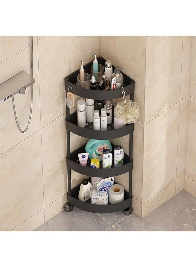 Beauenty 4-Layer Shower Caddy Corner Shelves, Bathroom Shelving Unit Cart with Wheel, Plastic Shower Caddy Organizer Shelf, Rust Proof Corner Open Storage Cart for Bathroom, Kitchen, Laundry (Black) - Image 4