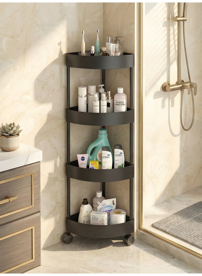 Beauenty 4-Layer Shower Caddy Corner Shelves, Bathroom Shelving Unit Cart with Wheel, Plastic Shower Caddy Organizer Shelf, Rust Proof Corner Open Storage Cart for Bathroom, Kitchen, Laundry (Black) - Image 1