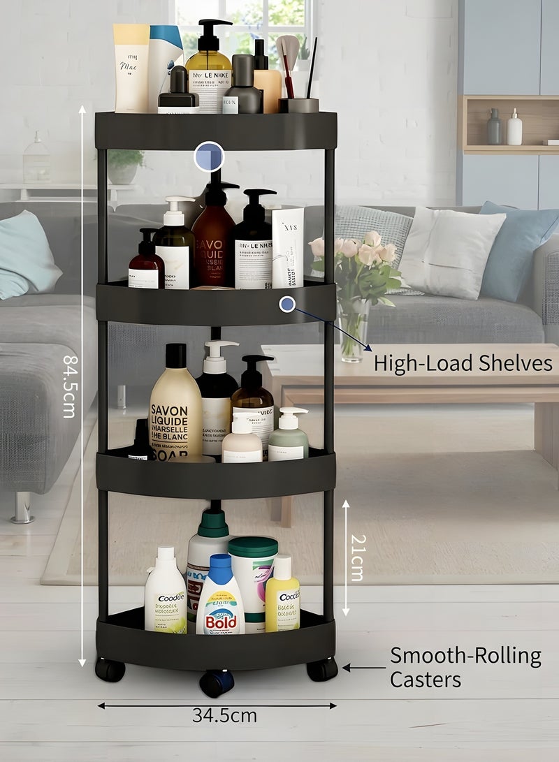 Beauenty 4-Layer Shower Caddy Corner Shelves, Bathroom Shelving Unit Cart with Wheel, Plastic Shower Caddy Organizer Shelf, Rust Proof Corner Open Storage Cart for Bathroom, Kitchen, Laundry (Black) - Image 2
