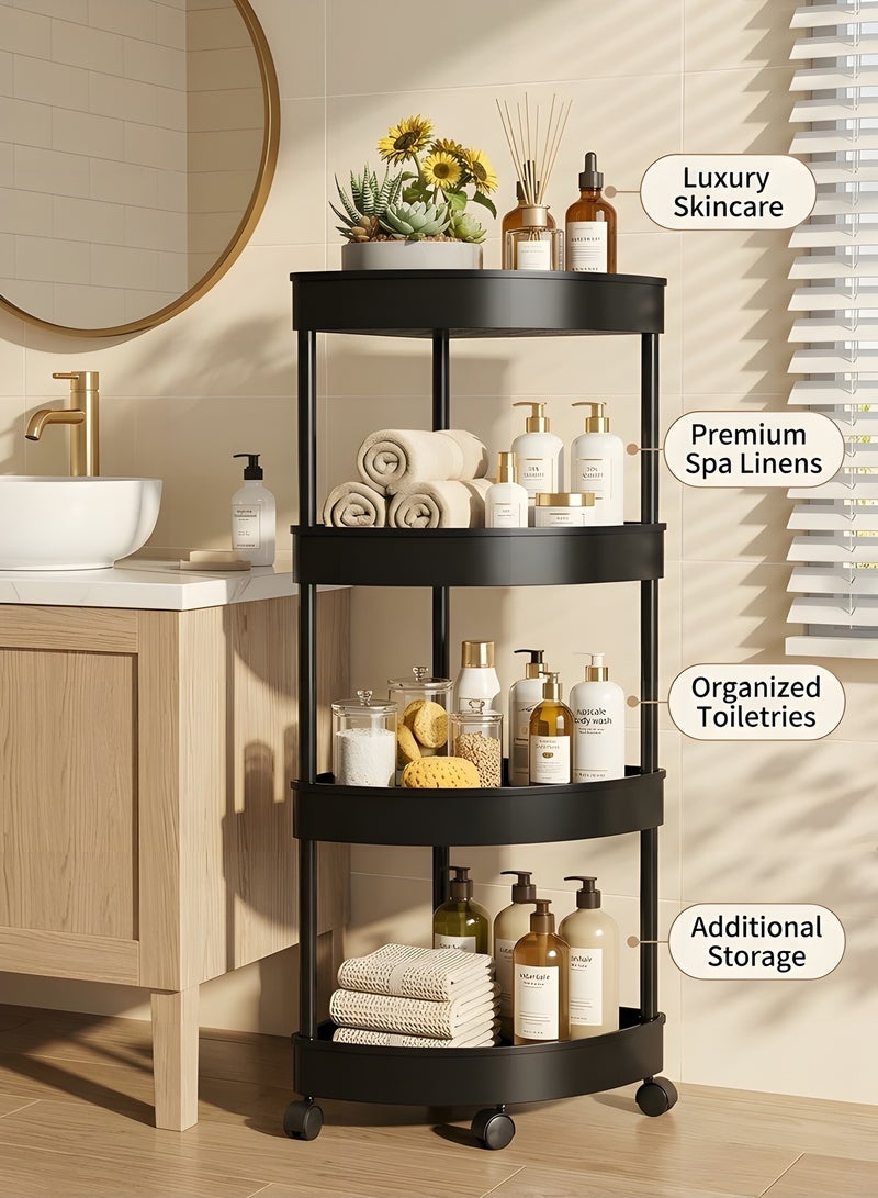 Beauenty 4-Layer Shower Caddy Corner Shelves, Bathroom Shelving Unit Cart with Wheel, Plastic Shower Caddy Organizer Shelf, Rust Proof Corner Open Storage Cart for Bathroom, Kitchen, Laundry (Black) - Image 4